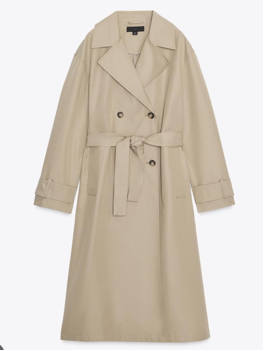 Zara Khaki Double-Breasted Trench Coat with Tie Belt | S